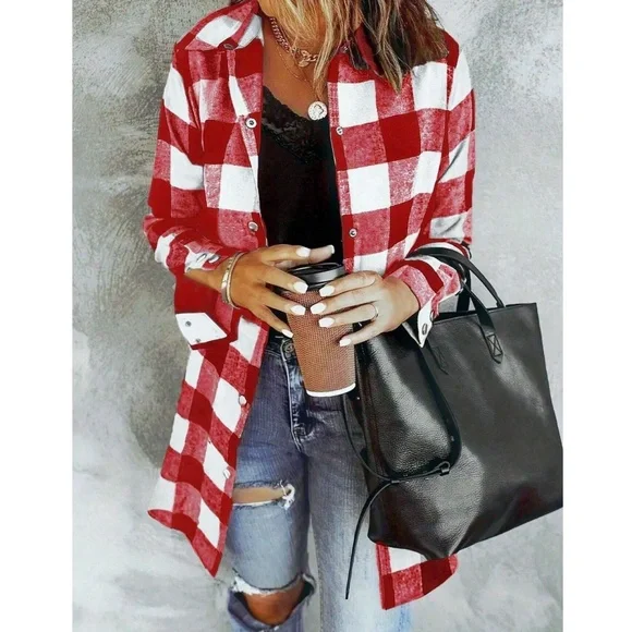 Cozy Checkered Plaid Print Button Down boyfriend Shirt
